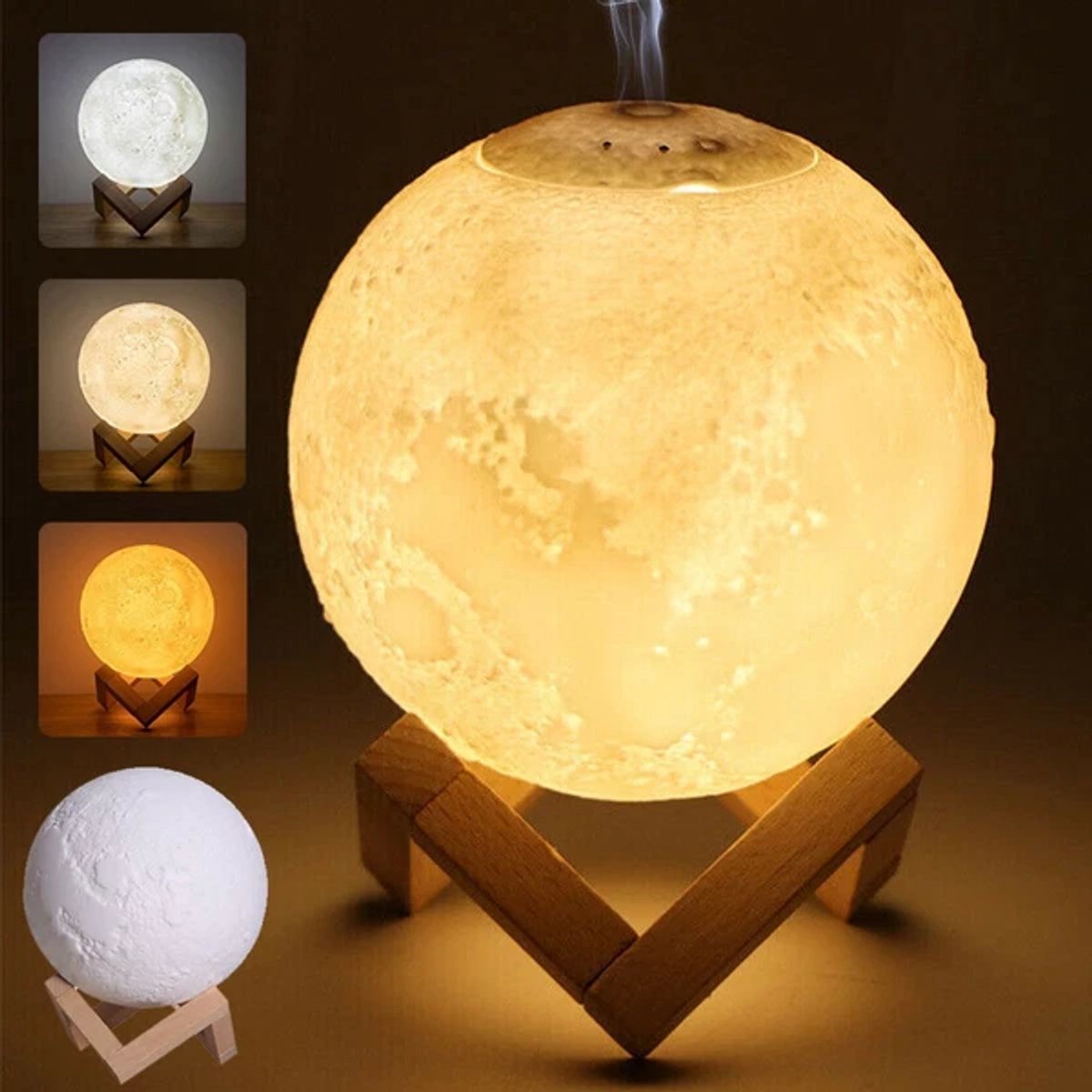 Etherische Olie Diffuser Maanlamp - 3 Lichtstanden - Ultrasone Luchtbevochtiger - USB - Nachtlampje - voor Thuis, Slaapkamer, Kantoor