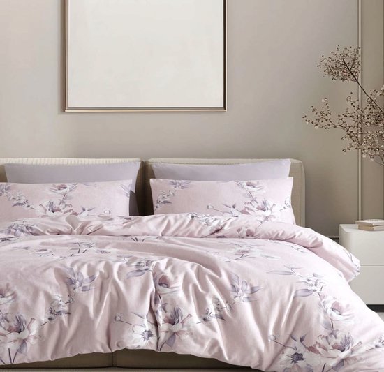 L&G - Parure de Katoen - Simple - 1 dekbedovertrek 135 x 200 cm + 1 taie d'oreiller 60 x 70 cm - Parure de lit - Housse de couette - Asmin Pink