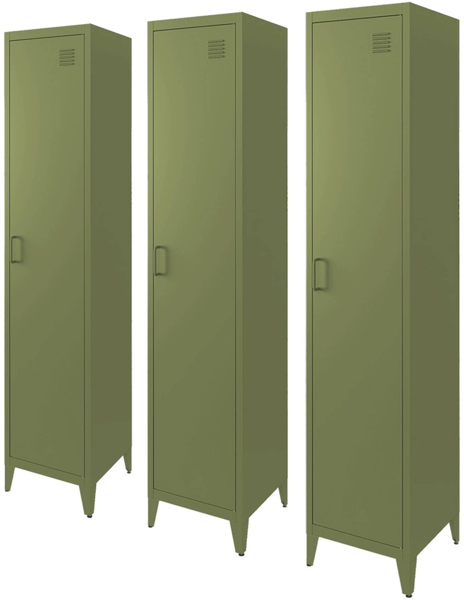 sweeek - Set van 3 industriële metalen kasten 4 vakken 1 deur 38cm - soho