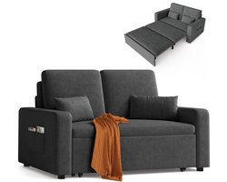 Xbro 2-zits Slaapbank – 3-in-1 Opvouwbare Slaapstoel en Bankstel met Verstelbare Rugleuning – Comfortabele Zetel en Tweepersoonsbed voor Woonkamer, Slaapkamer of Logeerkamer-Donkergrijs