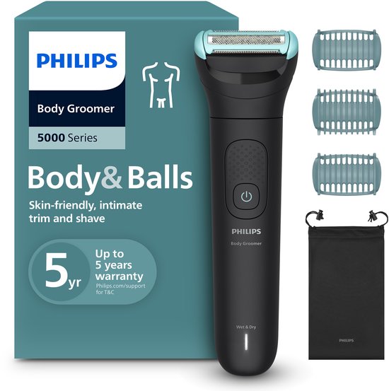 Philips Series 5000 Bodygroomer mannen - Body Trimmer - 3 extra Trimkammen - Opbergzakje - Batterij indicator - Snellader - BG5470/15