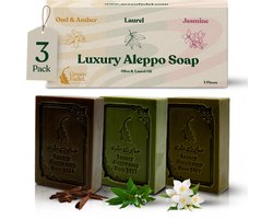 GREEN FADEL Aleppo Zeep Luxe – 3 stuks met Jasmijn & Oudh & Amber & Laurier