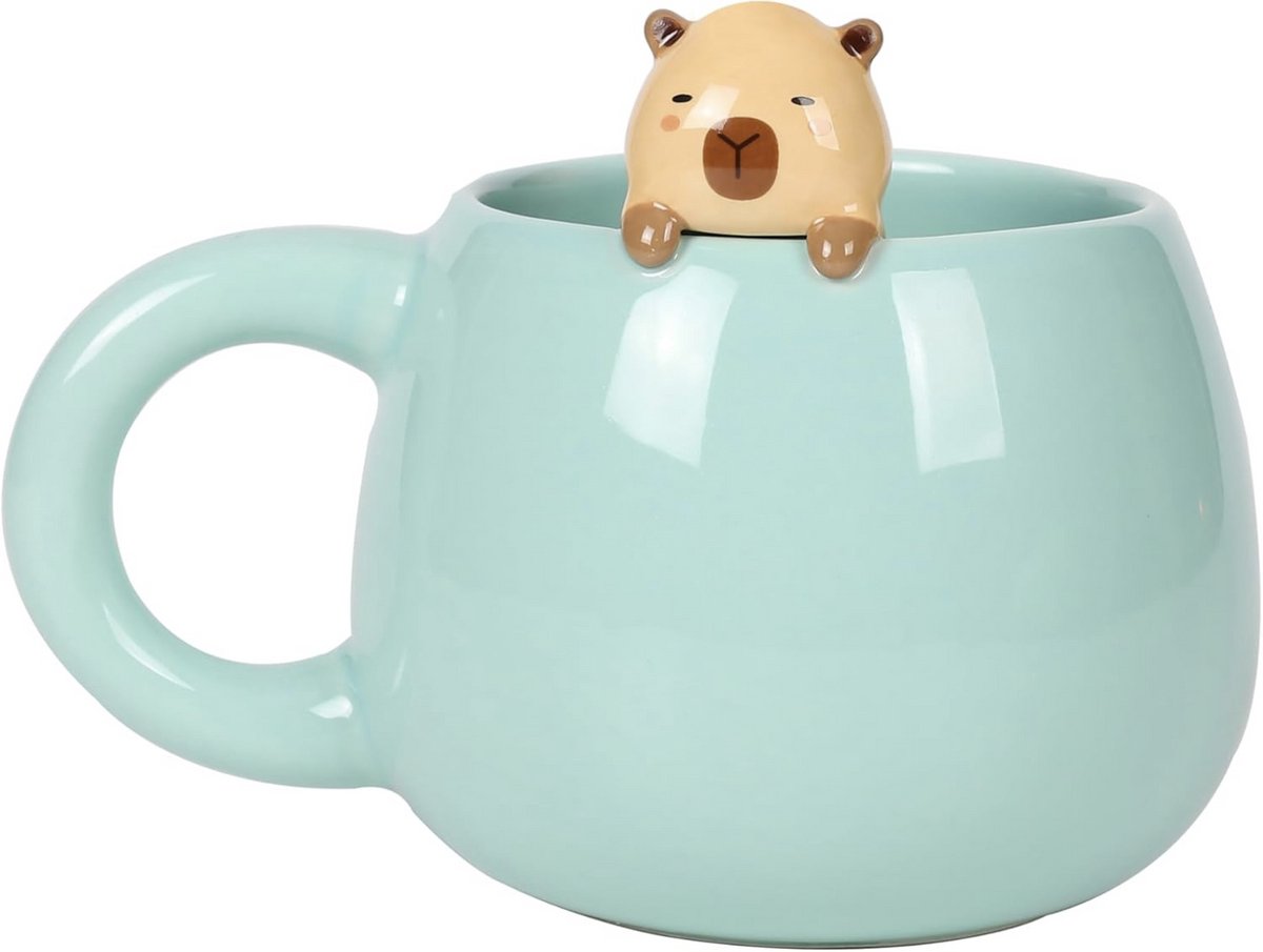 iTotal Home and Gifts Ceramic Mug with Charm "CAPYBARA" Keramische mok met keramisch dier op de rand, thee- of koffiemok 450 ml 13,8 x 13,8 x 8,5 cm; 300 gr