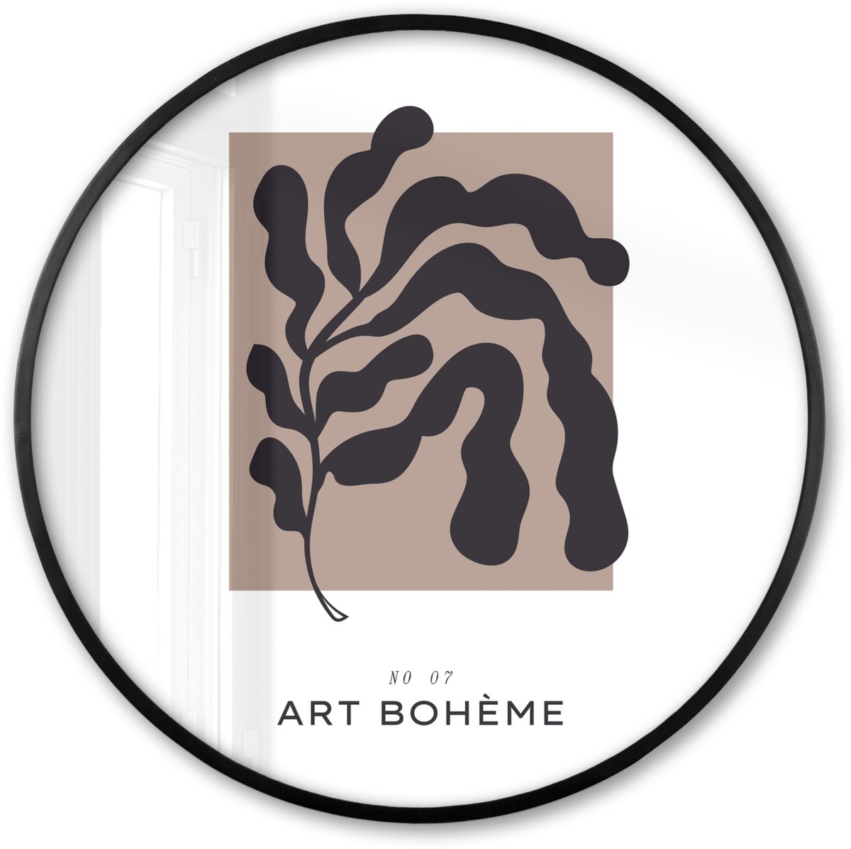 FrameYourWall Poster in lijst Rond - Fotolijst 60x60 cm - Posters - Planten - Abstract - Boho - Ronde posterlijst zwart - Decoratie - Wanddecoratie woonkamer - Muurdecoratie slaapkamer Plant - Modern