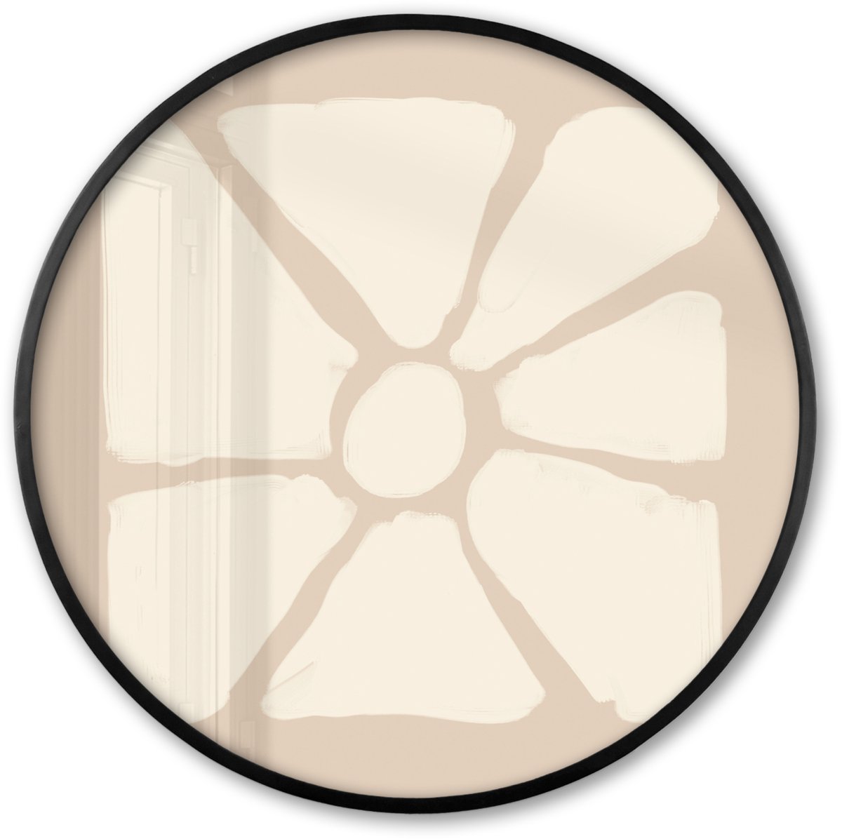FrameYourWall Poster in lijst Rond - Fotolijst 80x80 cm - Posters - Bloemen - Pastel - Beige - Kunst - Ronde posterlijst zwart - Decoratie - Wanddecoratie woonkamer - Muurdecoratie slaapkamer Bruin