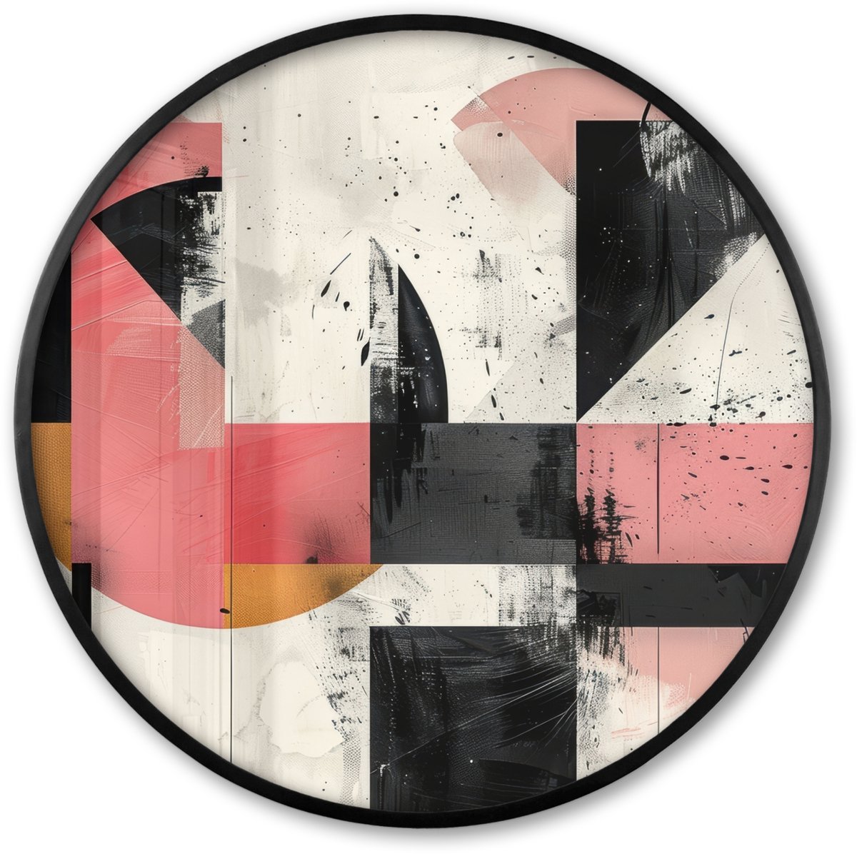 FrameYourWall Poster in lijst Rond - Fotolijst 80x80 cm - Posters - Roze - Abstract - Aesthetic - Modern - Vormen - Ronde posterlijst zwart - Decoratie - Wanddecoratie woonkamer - Muurdecoratie slaapkamer