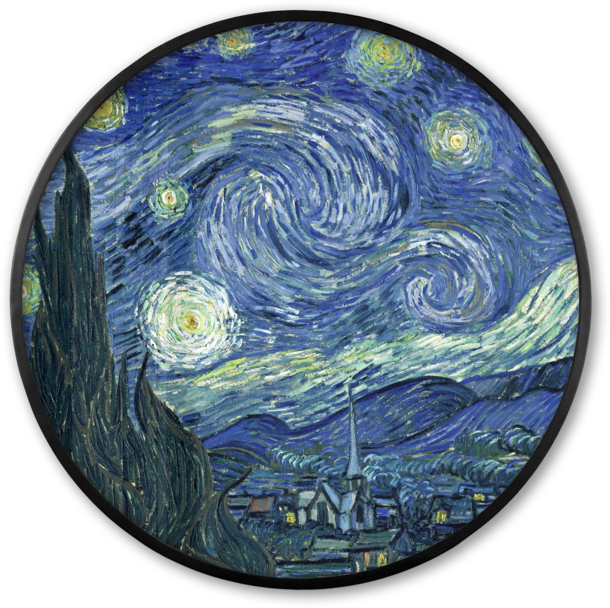 FrameYourWall Poster in lijst Rond - Fotolijst 60x60 cm - Posters - Sterrennacht - Schilderij - Oude meesters - Vincent van Gogh - Ronde posterlijst zwart - Decoratie - Wanddecoratie woonkamer - Muurdecoratie slaapkamer