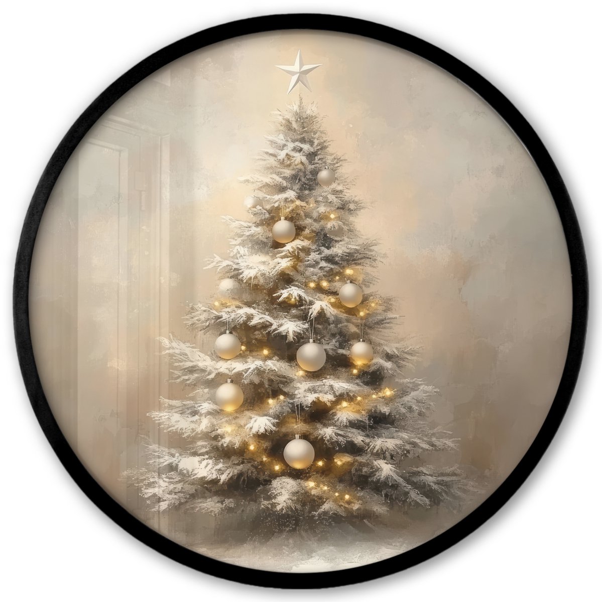 FrameYourWall Poster in lijst Rond - Fotolijst 40x40 cm - Posters - Kerst - kerstboom - Sneeuw - Art - Ronde posterlijst zwart - Decoratie - Wanddecoratie woonkamer - Muurdecoratie slaapkamer - Kerstversiering - Kerstdecoratie voor binnen - Kerstmis