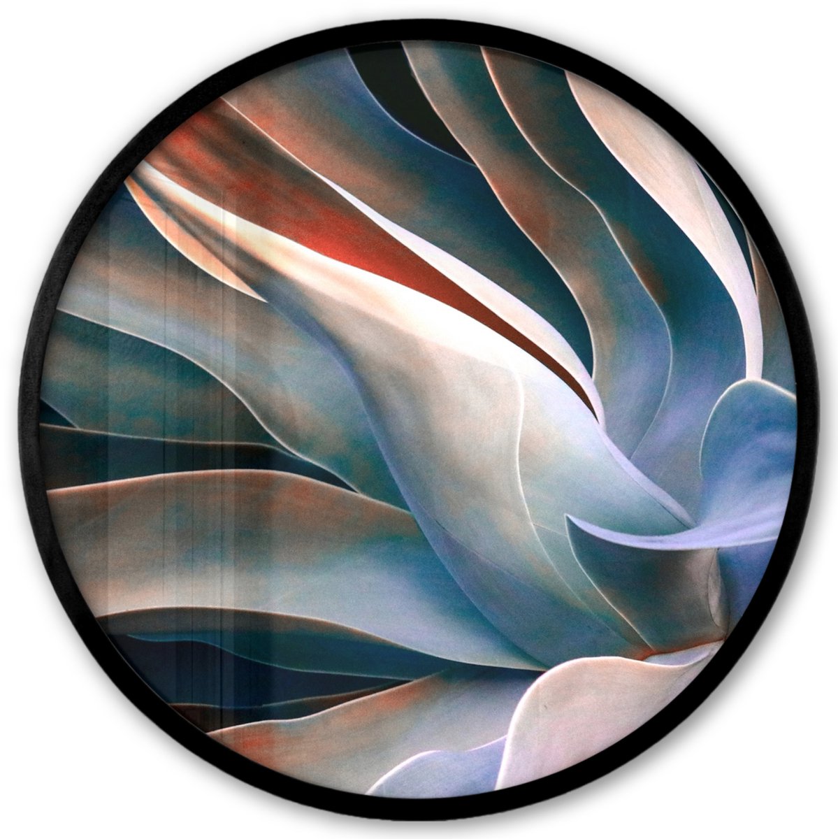 FrameYourWall Poster in lijst Rond - Fotolijst 40x40 cm - Posters - Bladeren - Natuur - Stilleven - Blauw - Ronde posterlijst zwart - Decoratie - Wanddecoratie woonkamer - Muurdecoratie slaapkamer Bloem - Abstract