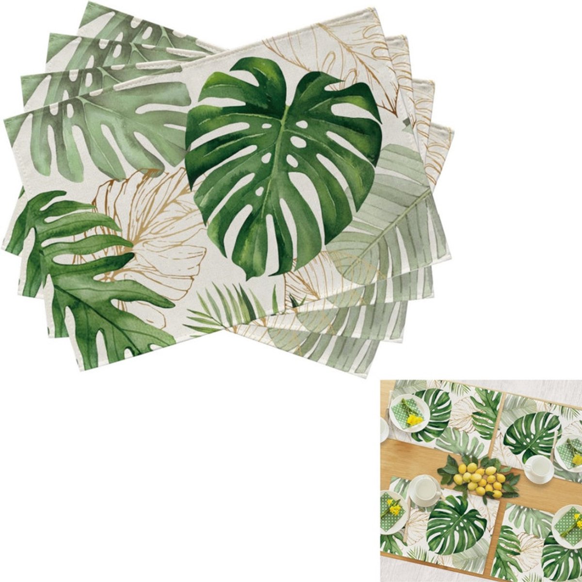 Image of 4 stuks - Palmblad placemats - Tropische planten tafel placemats - Wasbare placemats - Hawaiiaanse decoratie - Keukendecoratie - Antislip - Groen - 45x30cm - Perfect voor keukenfeestjes tijdens de feestdagen