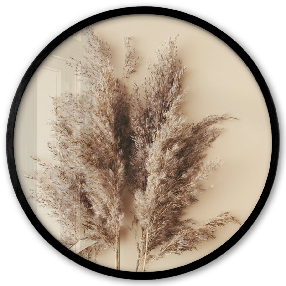 FrameYourWall Poster in lijst Rond - Fotolijst 40x40 cm - Posters - Graan - Pastel - Natuur - Ronde posterlijst zwart - Decoratie - Wanddecoratie woonkamer - Muurdecoratie slaapkamer Bloemen licht
