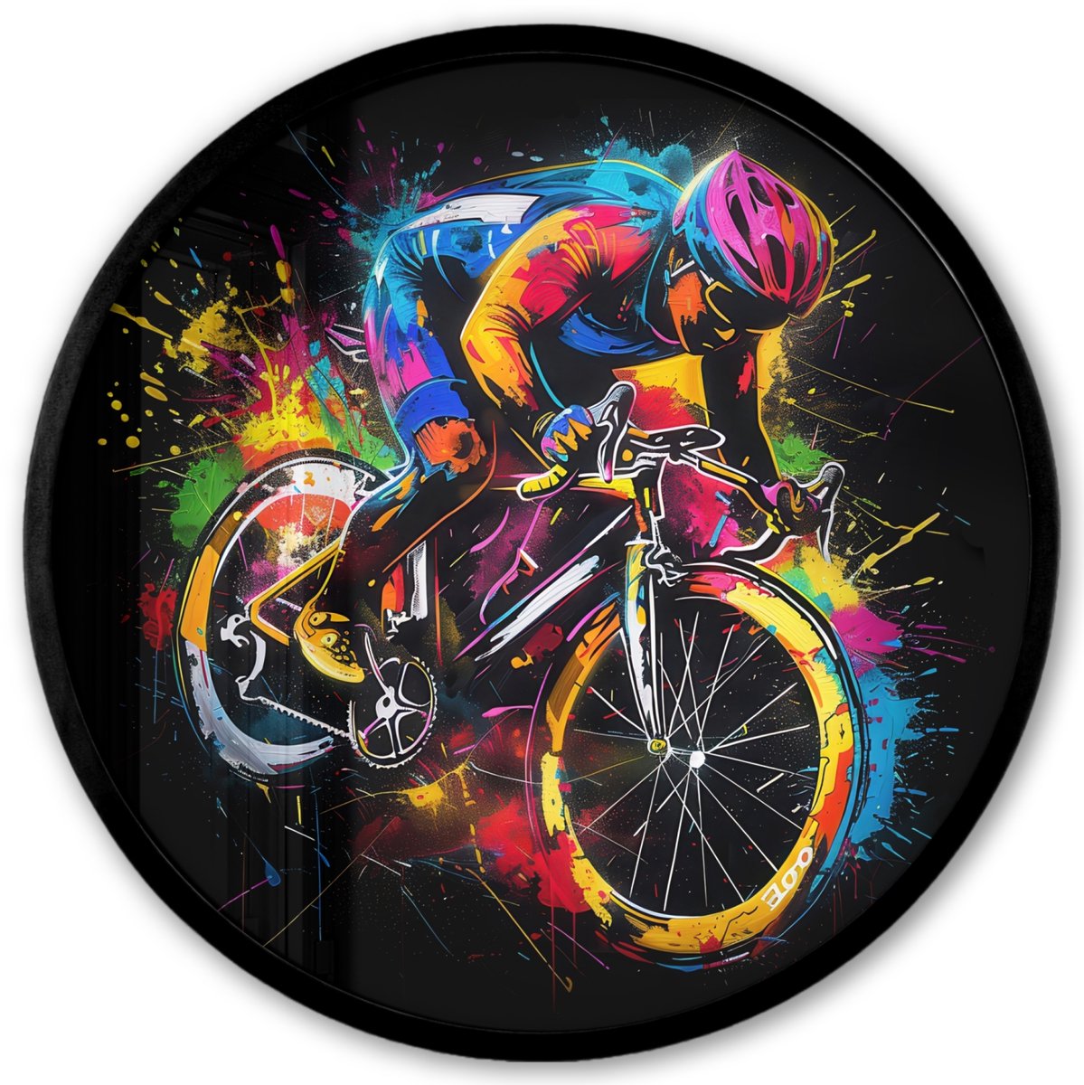 FrameYourWall Poster in lijst Rond - Fotolijst 40x40 cm - Posters - Graffiti - Sport - Wielrennen - Fiets - Ronde posterlijst zwart - Decoratie - Wanddecoratie woonkamer - Muurdecoratie slaapkamer