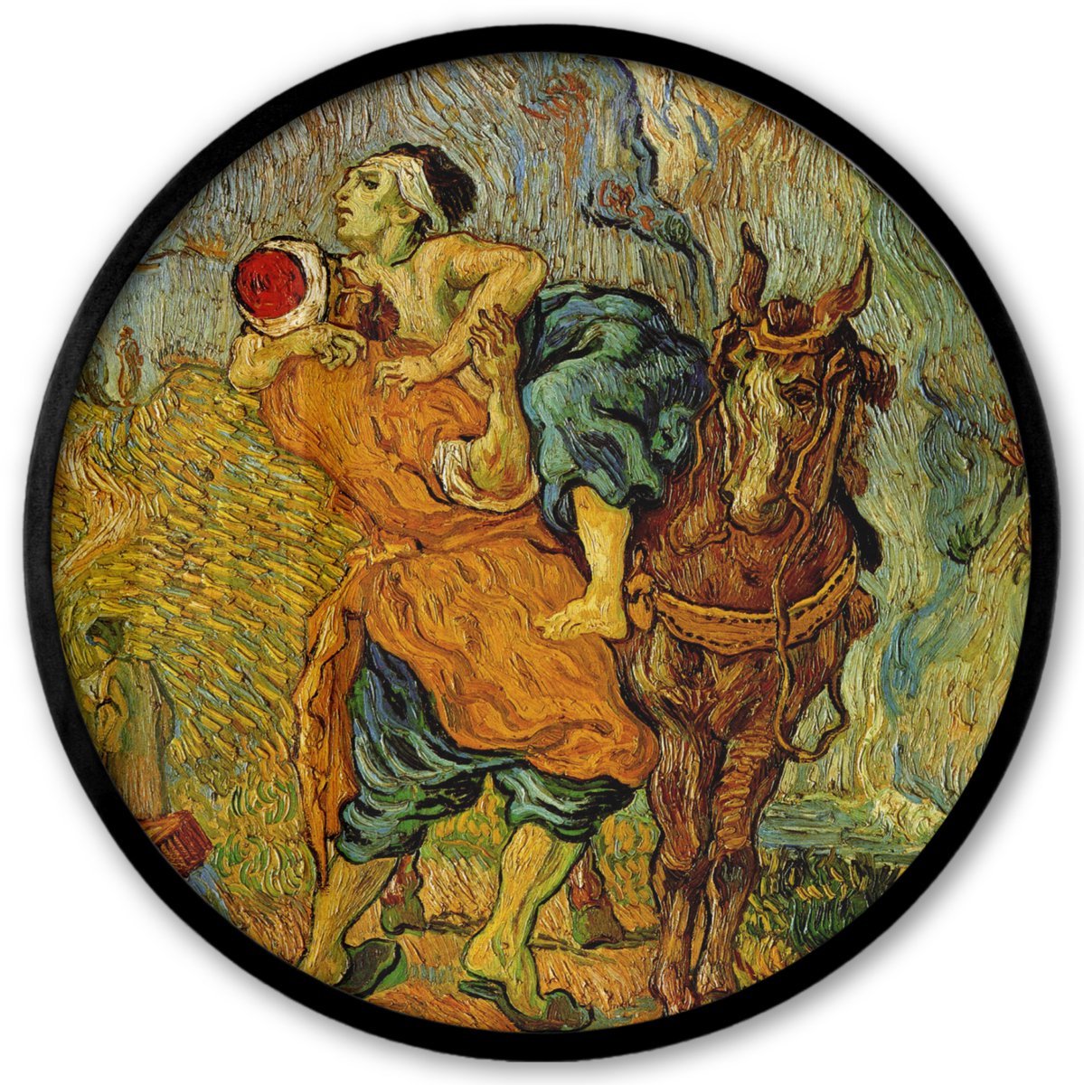 FrameYourWall Poster in lijst Rond - Fotolijst 40x40 cm - Posters - De barmhartige Samaritaan - Vincent van Gogh - Ronde posterlijst zwart - Decoratie - Wanddecoratie woonkamer - Muurdecoratie slaapkamer Multicolor