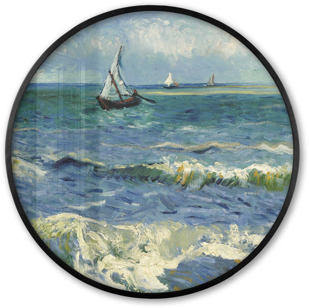 FrameYourWall Poster in lijst Rond - Fotolijst 60x60 cm - Posters - Zeegezicht bij Les Saintes-Maries-de-la-Mer - Vincent van Gogh - Ronde posterlijst zwart - Decoratie - Wanddecoratie woonkamer - Muurdecoratie slaapkamer Multicolor