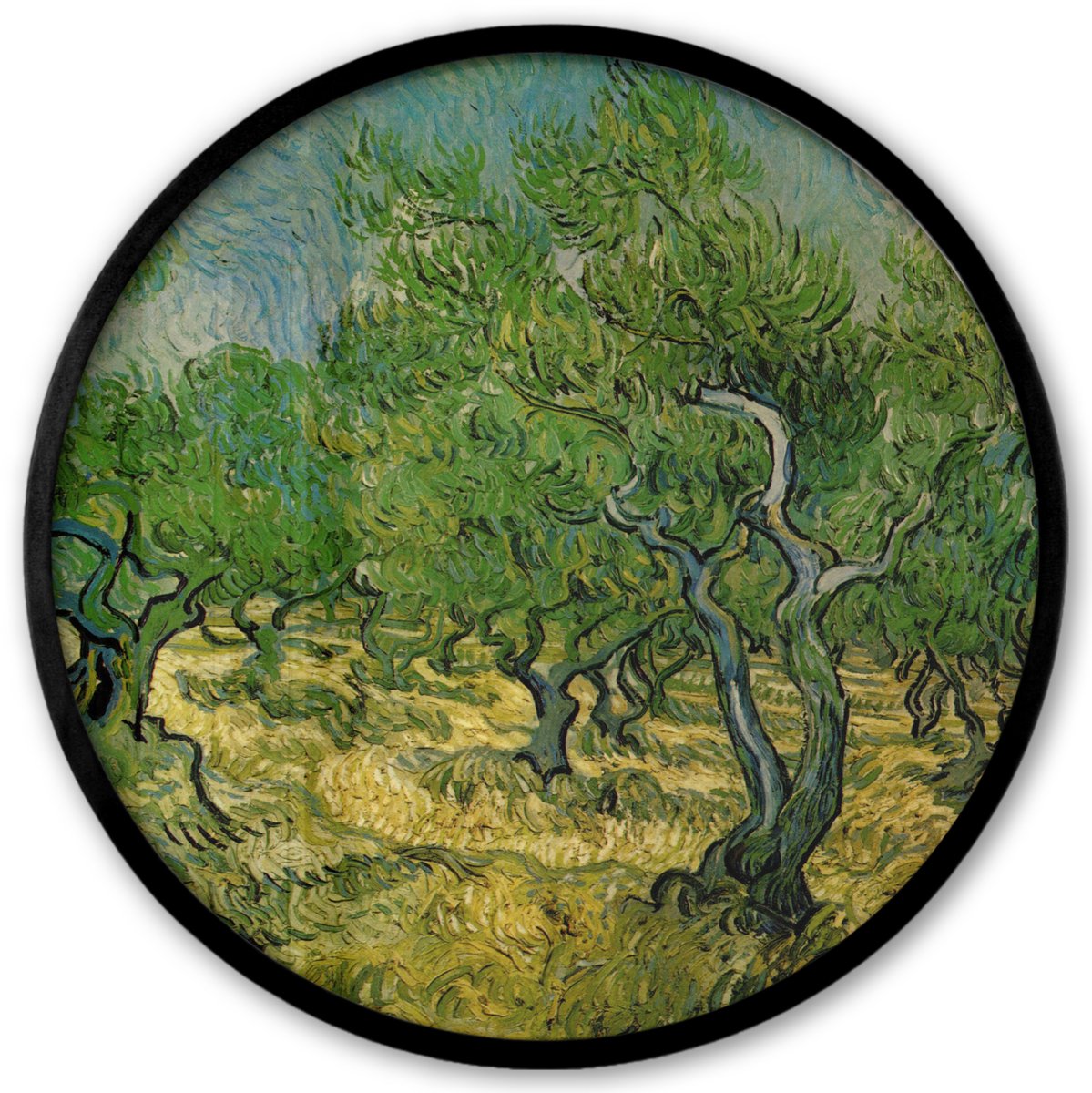 FrameYourWall Poster in lijst Rond - Fotolijst 40x40 cm - Posters - Olijfgaard - Vincent van Gogh - Ronde posterlijst zwart - Decoratie - Wanddecoratie woonkamer - Muurdecoratie slaapkamer Multicolor