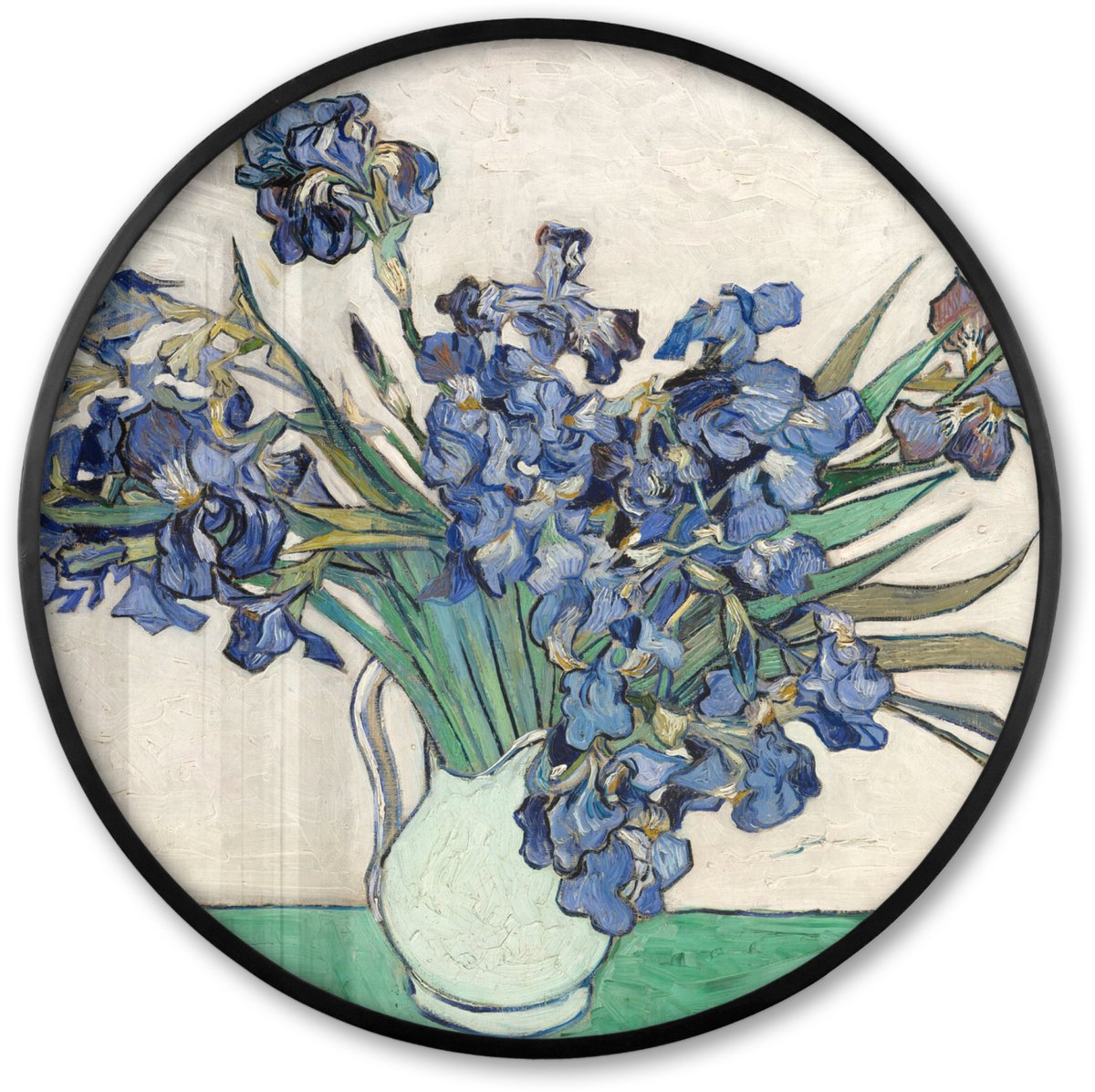 FrameYourWall Poster in lijst Rond - Fotolijst 80x80 cm - Posters - Stilleven van irissen - Vincent van Gogh - Ronde posterlijst zwart - Decoratie - Wanddecoratie woonkamer - Muurdecoratie slaapkamer Multicolor
