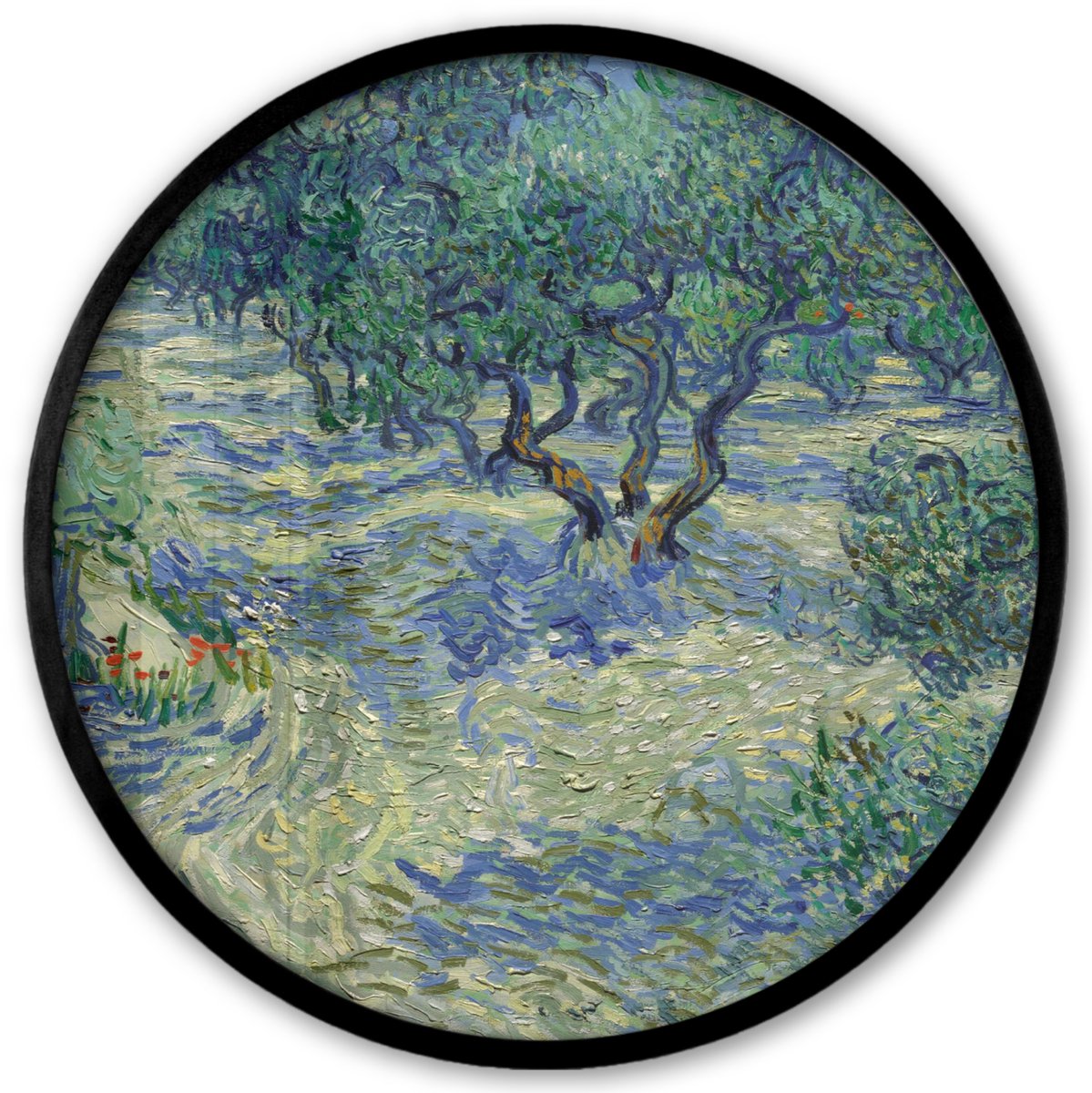 FrameYourWall Poster in lijst Rond - Fotolijst 40x40 cm - Posters - De Olijfgaard - Vincent van Gogh - Ronde posterlijst zwart - Decoratie - Wanddecoratie woonkamer - Muurdecoratie slaapkamer Multicolor