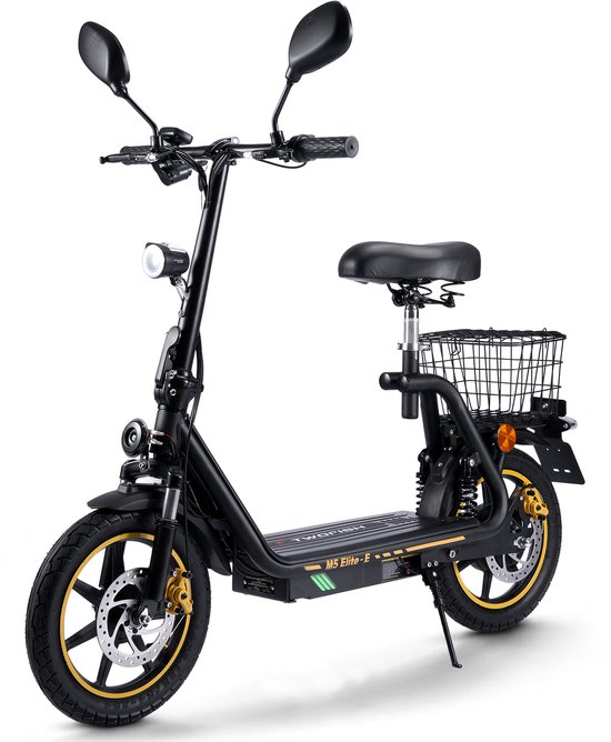 Twofish M5 Elite-E Elektrische Scooter/Brommer - 500W Motor - 48V13Ah Batterij - Max Snelheid 40km/h - Max Bereik 30km - EEC Gecertificeerd - Zwart