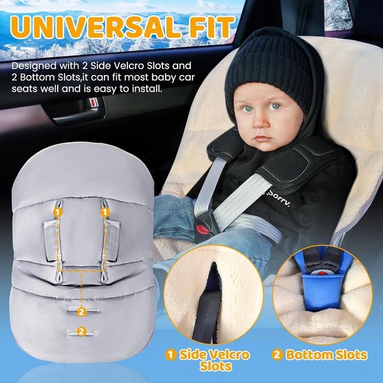 Voetenzak babyschaal winter, universele baby wikkeldeken winter met verstelbare kraag, warme berberfleece voering, ritssluiting, geschikt voor Maxi-Cosi, Cybex, Romeinen enz. (lichtgrijs) — afbeelding 5