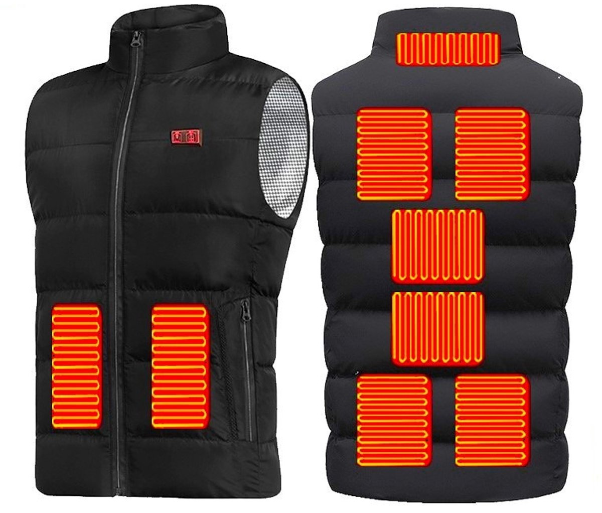 Verwarmd vest voor heren, Verwarmd vest voor dames Usb, verwarmde jassen voor gebruik binnenshuis, verwarmde bodywarmer dames, 11 plaatsen verwarmde jas, Zwart, 3XL