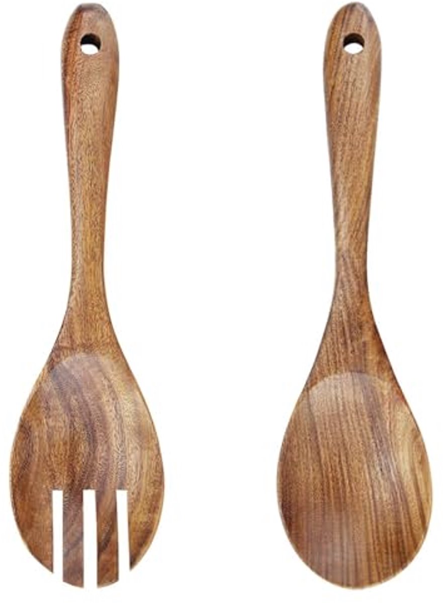 Houten Salade Set van Olijfhout - 2-delige Slabestek, Hittebestendig en Krasvrij