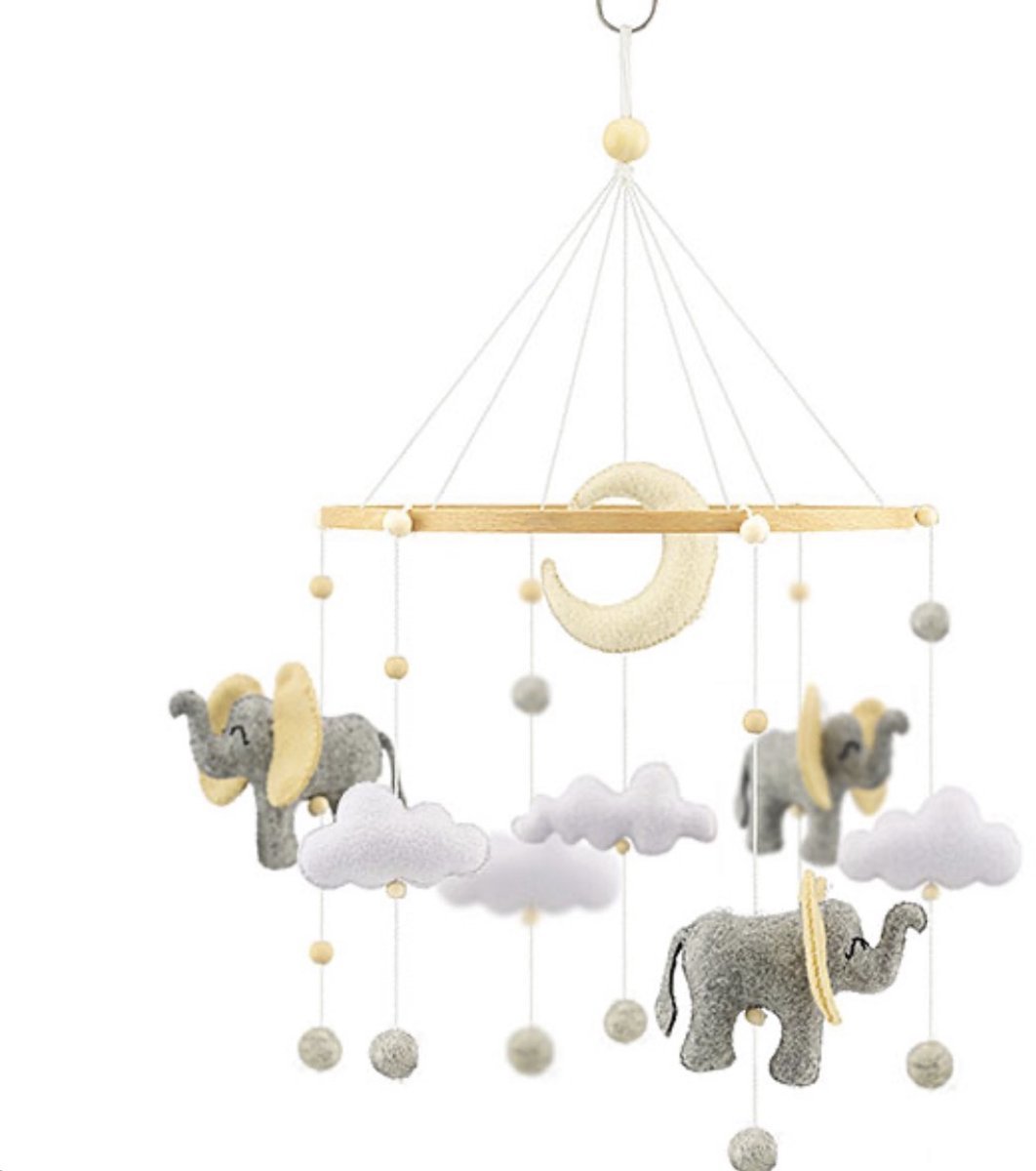 Wiegmobiel Olifanten & Wolken - Wit/Grijs - 50 cm - Ulysse Couleurs d'Enfance