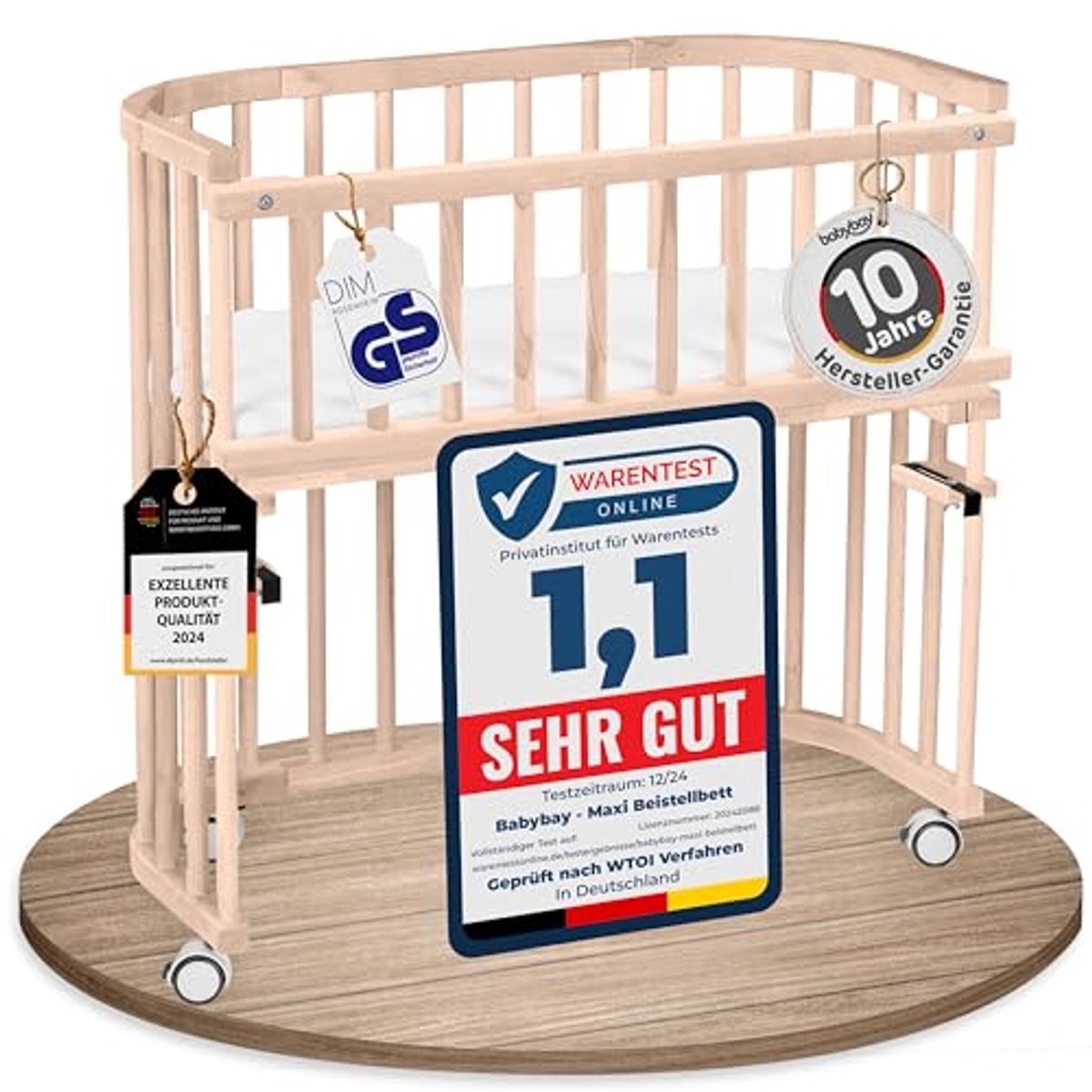 Extra groot bijzetbed voor baby's van massief beukenhout