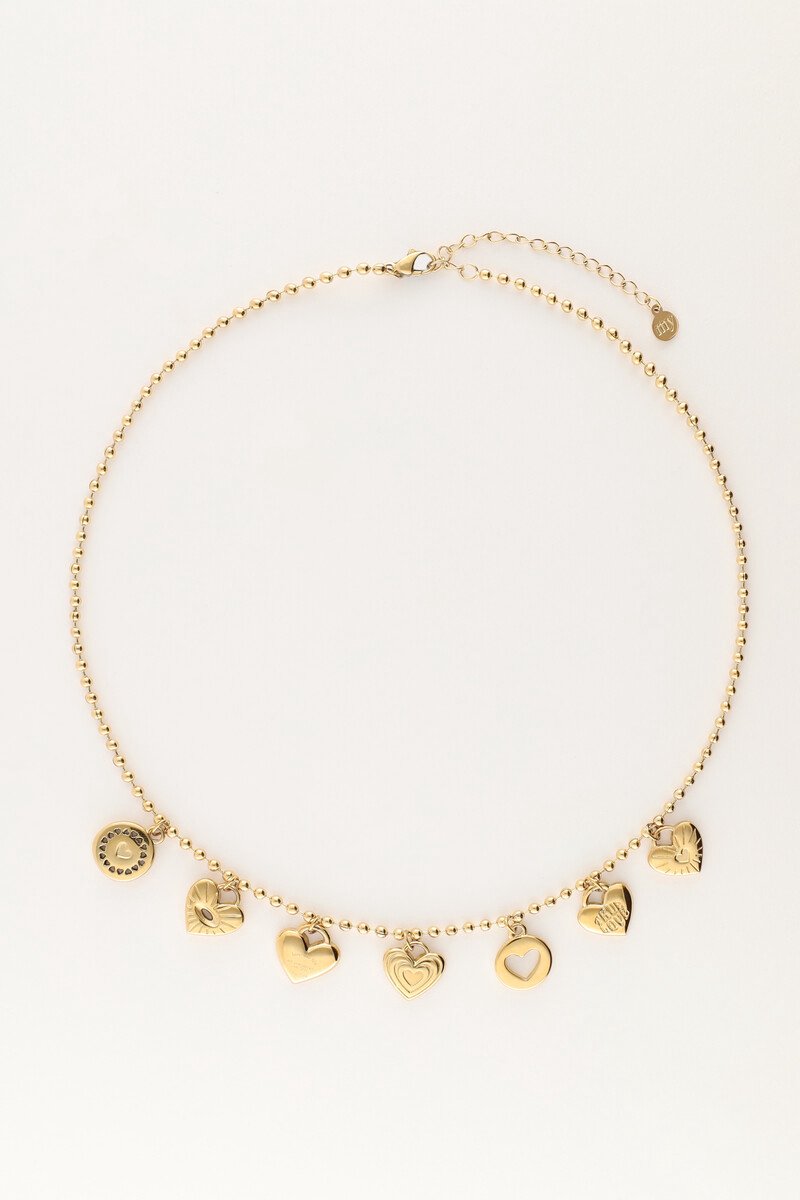 My Jewellery - Candy Ketting met 7 Verschillende Hartjes Bedels - 35 cm - Goud - Goudkleurig - Sieraden - Kettingen - Dames