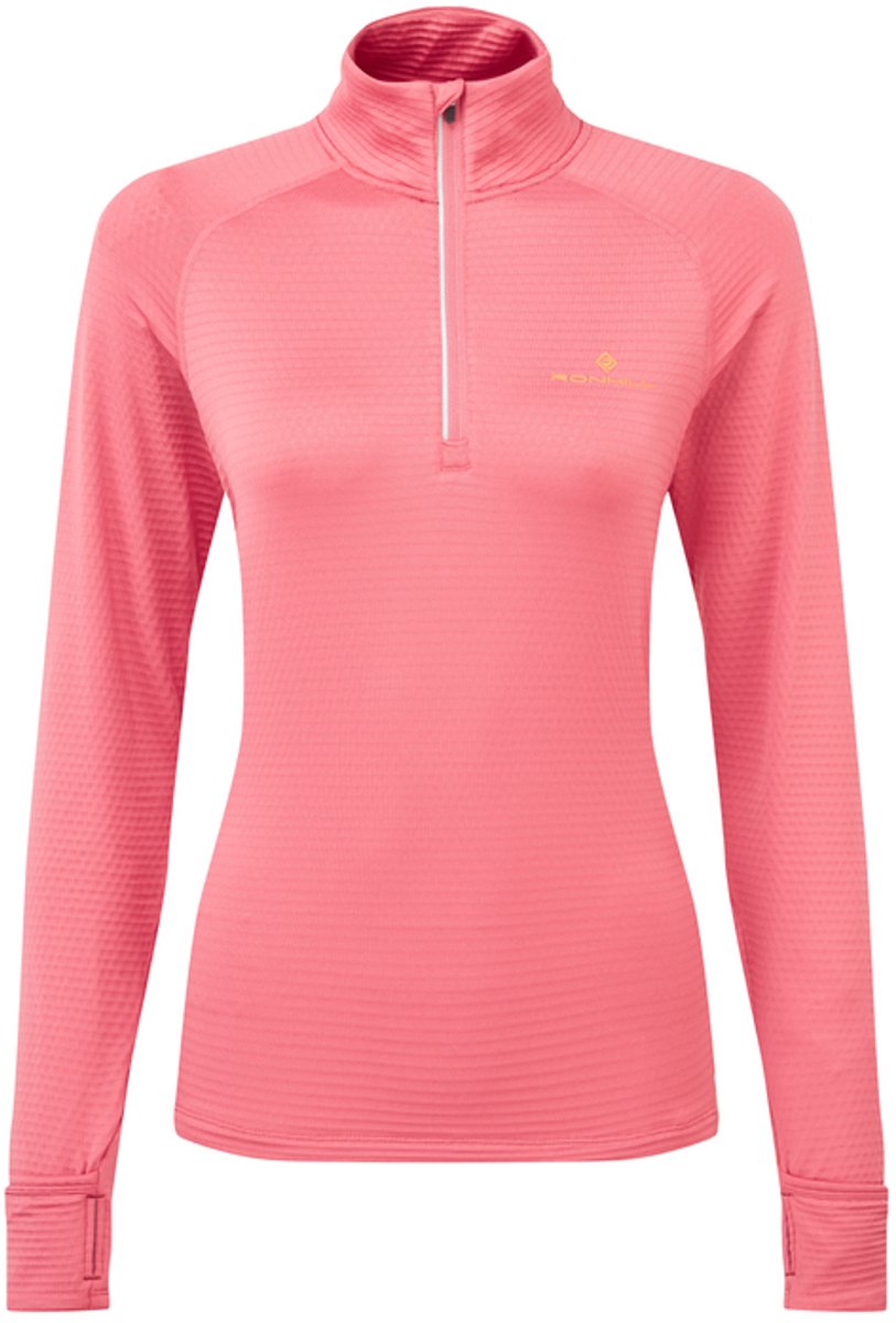 Ronhill | Dames | Tech Reflect 1/2 Zip | Salsa/Reflect | Roze | Reflecterend hardloopshirt met halve rits en lange mouwen | Maat M