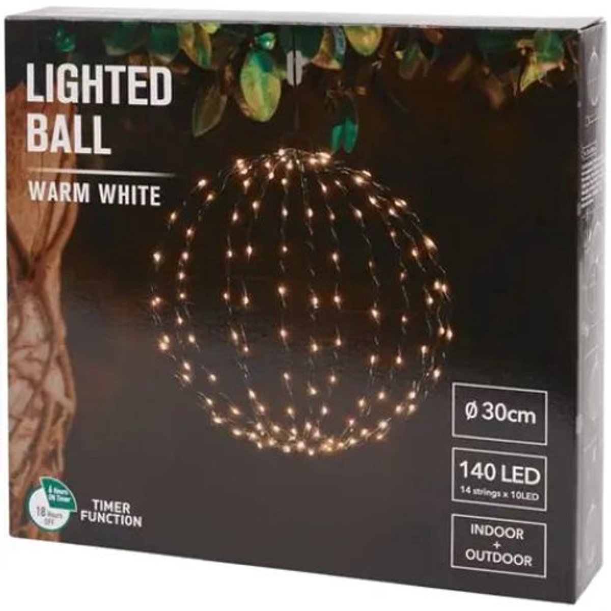 Lichtbol Kerstverlichting Buiten/Binnen Ø30 CM - 18/6 uurs Timer - Tuin Kerstlampjes - Kerst Buitenverlichting figuren - Warm White
