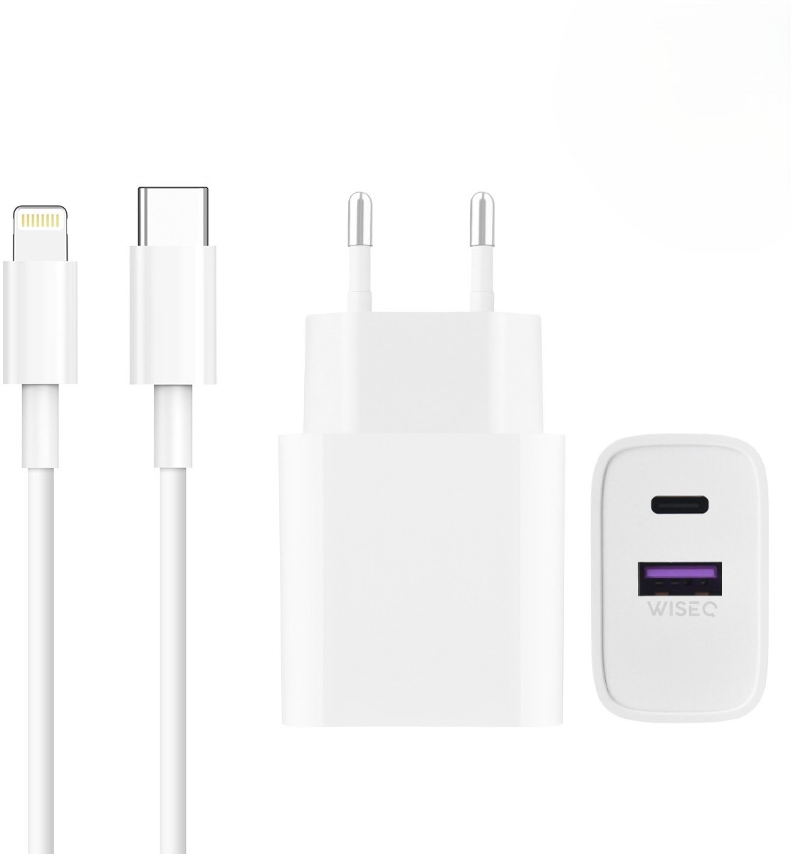 WiseQ iPhone Oplader 25W Snellader - Oplader met Kabel – USB C naar Lightning - voor Apple iPhone 14 / 13 / 12/ 11 / X Pro Max en iPad – 2M – WiseQ