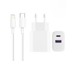 USB C snellader 25W – geschikt voor iPhone 14 / 13 / 12/ 11 / X Pro Max en iPad – inclusief USB C naar Lightning kabel 2 meter – wit – Wise