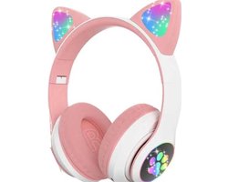 foto van Kinder Hoofdtelefoon-Draadloze Koptelefoon-Kids Headset-Over Ear-Bluetooth-Microfoon-Katten Oortjes-Led Verlichting-Roze