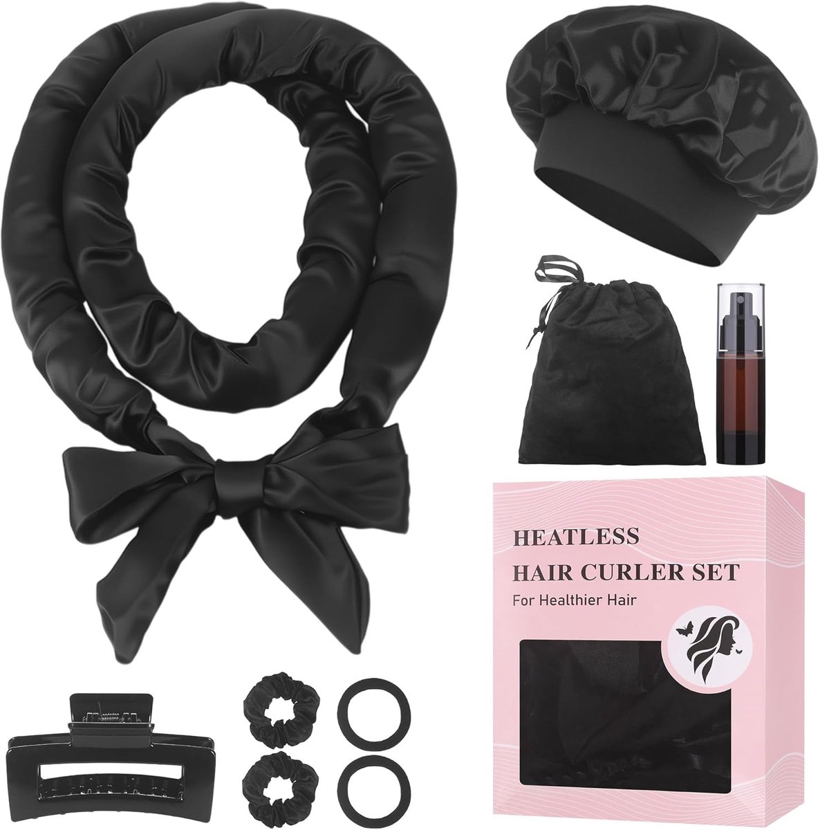 Heat Free Satin Hair Curlers - No Heat Curlers voor Slaap - 9 Stuks Satin Heatless Curlers voor Vrouwen met Lang Haar en Volume