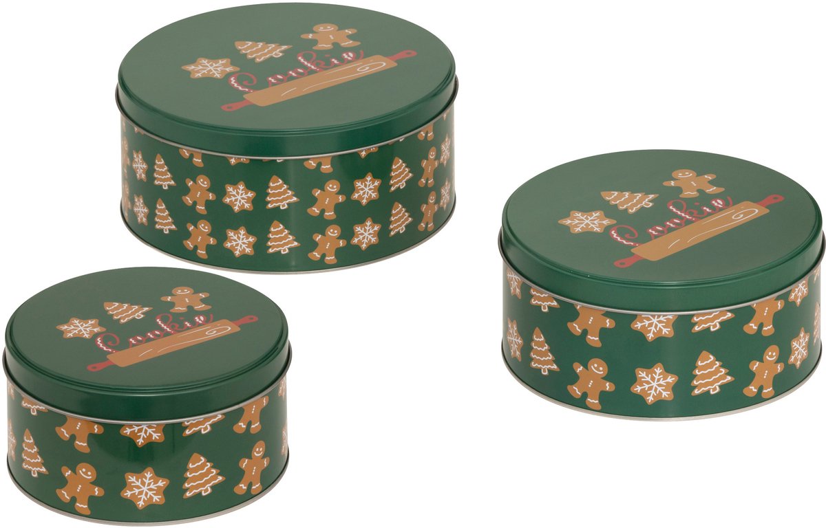 Ronde koekjesdoos, metaal, 3 stuks