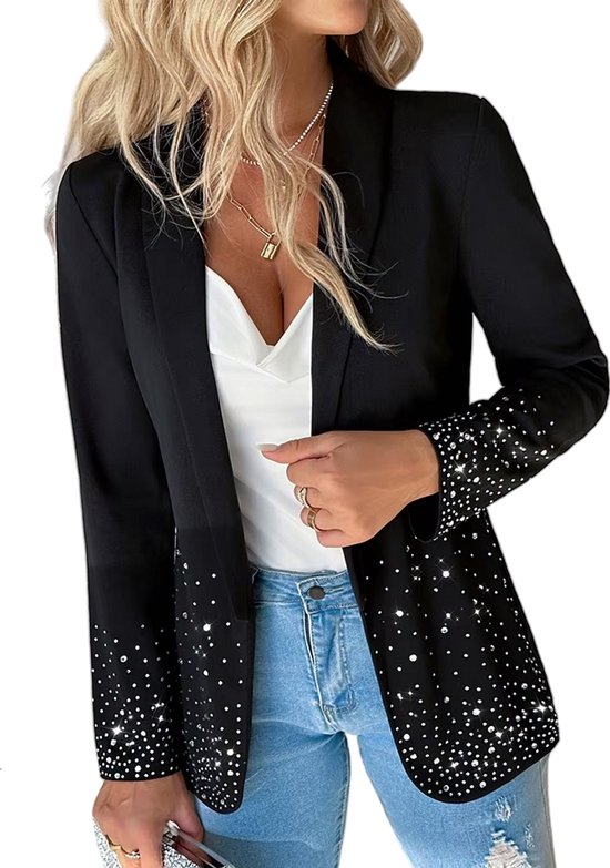 Blazer noir à paillettes - Veste de costume - Femme - Tailleur - Taille XL