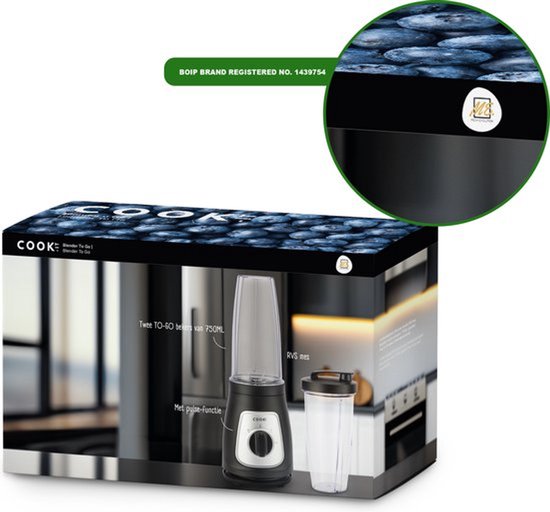 Smoothie Maker Pro - 350W - 2 Snelheden + Pulsefunctie - RVS Messen - 750ml - 2 To-Go Bekers - BPA-vrij - Blender To Go - COOK-IT van Merkloos — afbeelding 5