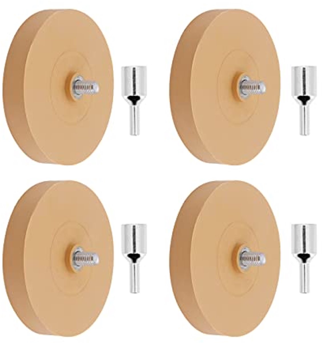 Set van 4 rubberen schijven voor het verwijderen van stickers met adapter - Professionele verwijdering van folie en lijmresten voor voertuigen, auto of motor