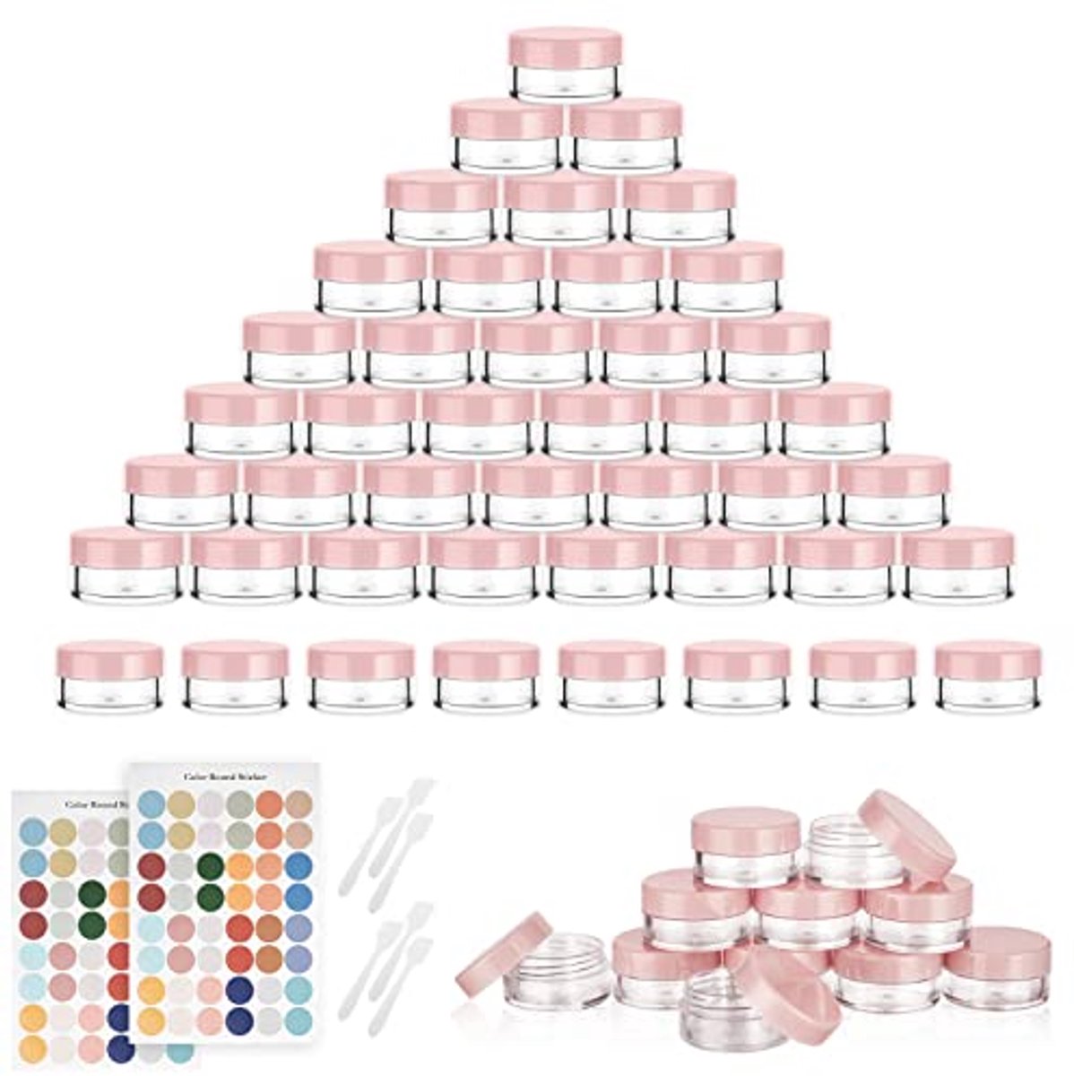 64 Transparante Potjes van 5 ml met Spatel en Etiket voor Cosmetica en Mini-Kaarsen