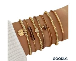 Armbanden Set Dames - 7 Delige Bohemian Sieraden Set - Goudkleurige Elastische Armbanden - Trendy & Comfortabel - Perfect als Cadeau voor Vrouwen, Meisjes & Vriendinnen - Modieuze Accessoires voor Elke Gelegenheid