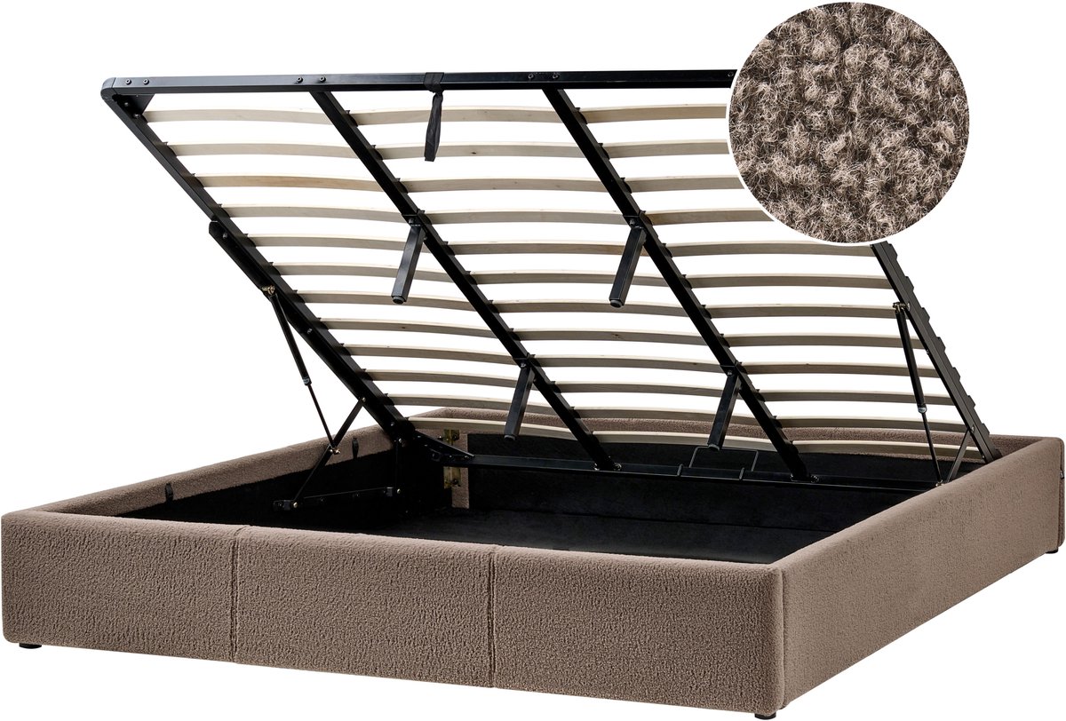 DINAN - Tweepersoonsbed - Taupe - 180 x 200 cm - Bouclé