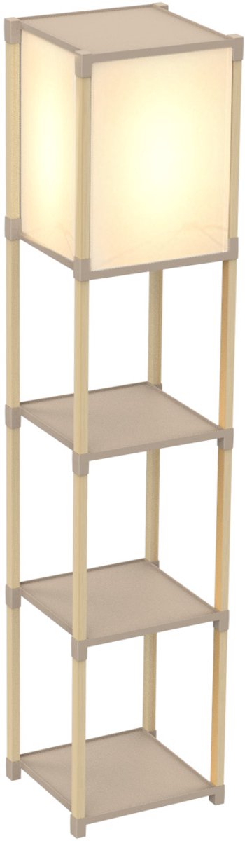 Fixwood Houten Staande Lamp met 3 Planken – Scandinavisch Design – Etagère Vloerlamp – Hout & Linnen – Warm Wit Licht – Voor Woonkamer, Slaapkamer of Kantoor