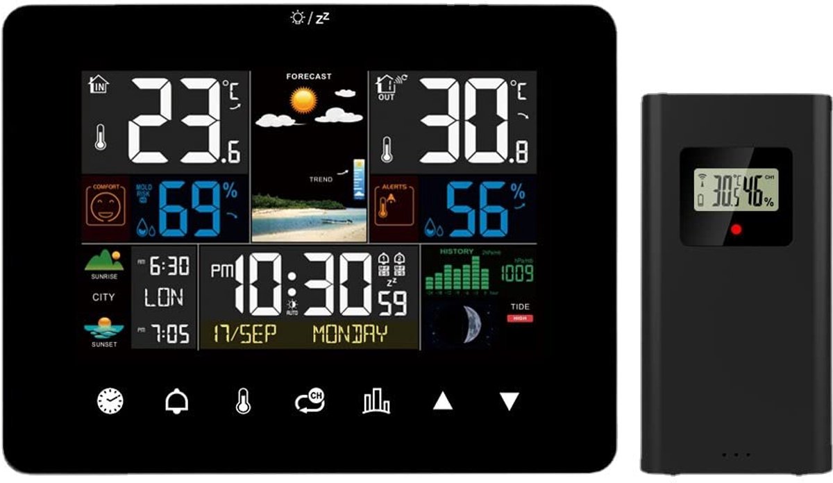 Draadloos digitaal weerstation met thermometer, luchtvochtigheidsmeter en alarmfunctie