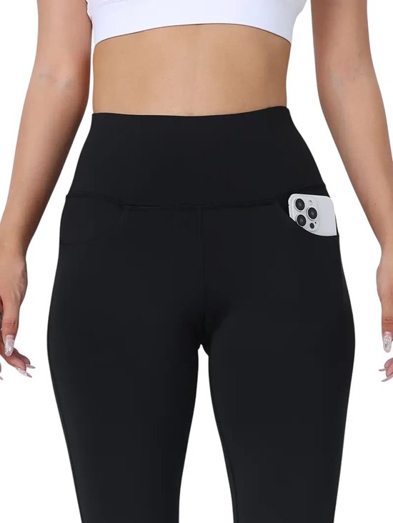 CMTOP Fleece Gevoerde Wandelen Leggings Dames - Hoge Taille Flare Yoga Broek Met Zakken Winter