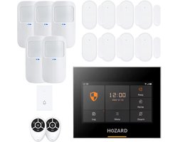 HozardĀ® Alarmsysteem | Sirene | Smart Home Beveiligingssysteem | Draadloos | Wifi & 4G | LCD Scherm | Incl Bel | Deur/Raam Sensoren | Beweging Sensoren
