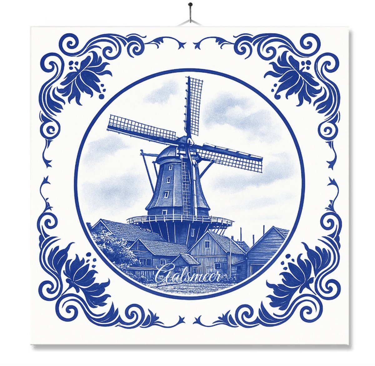 Tegel Met Opdruk | Aalsmeer | Delft Blauw | Cadeau | Inclusief Geschenkdoos | Standaard | Ophangsysteem
