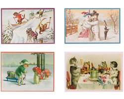 Nostalgische kerstkaarten - 4 stuks - Franz_Josef - Klassieke Vintage afbeeldingen - Winter - Sneeuw - Feestelijk - Jaarwisseling - Oude Brocante…