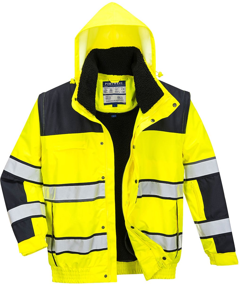 Hi-Vis Klassiek Bomberjack geel met reflectie strepen Maat S