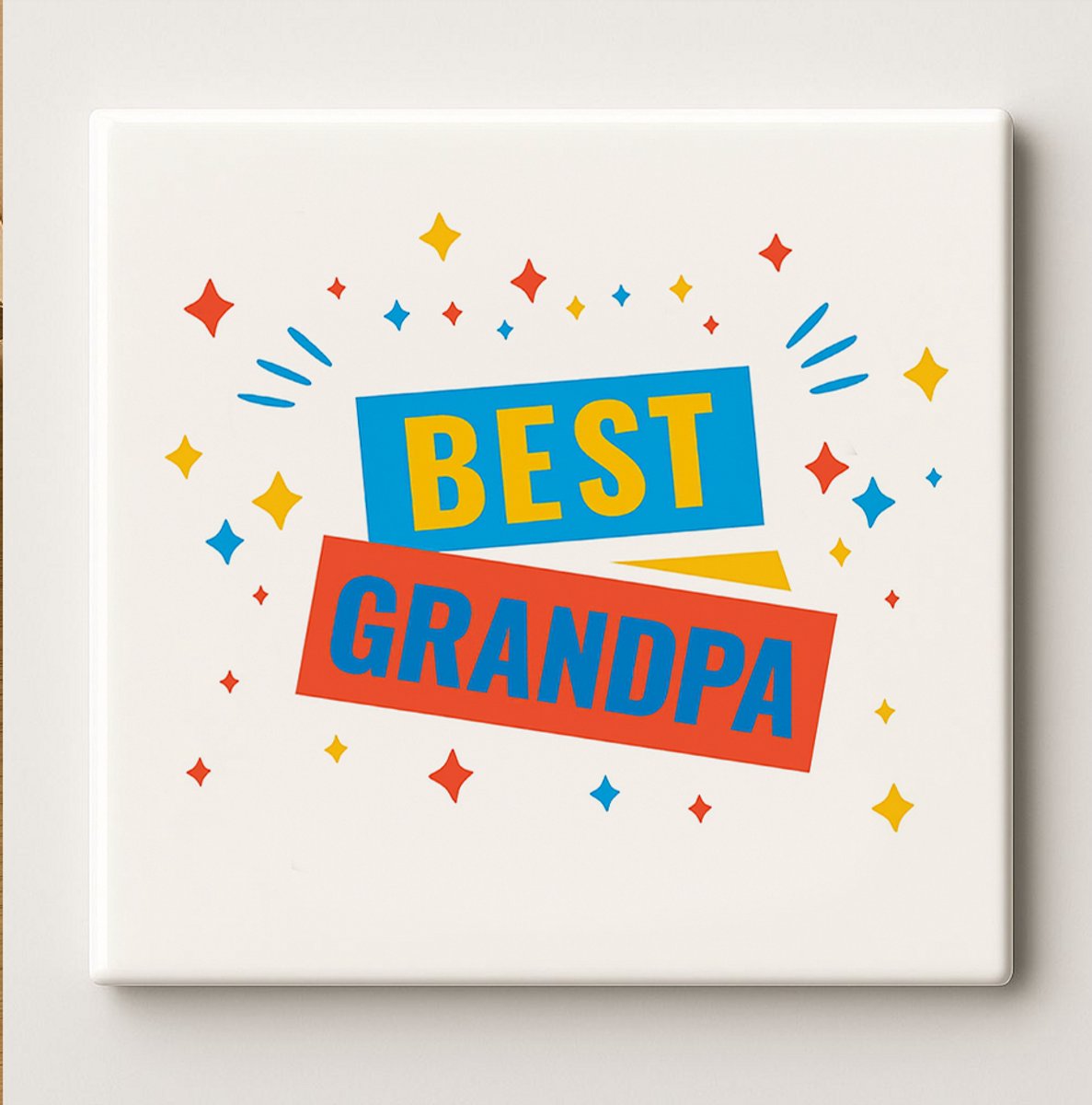 Best Grandpa Tegel 15x15cm – Kleurrijke Keramische Wandtegel, Perfect Cadeau voor Opa, Vad
