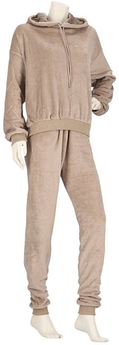 Apollo Huispak Dames Effen - Fleece - Loungewear Dames - Pyjamapak - Lounge Set - Taupe - Maat L/XL